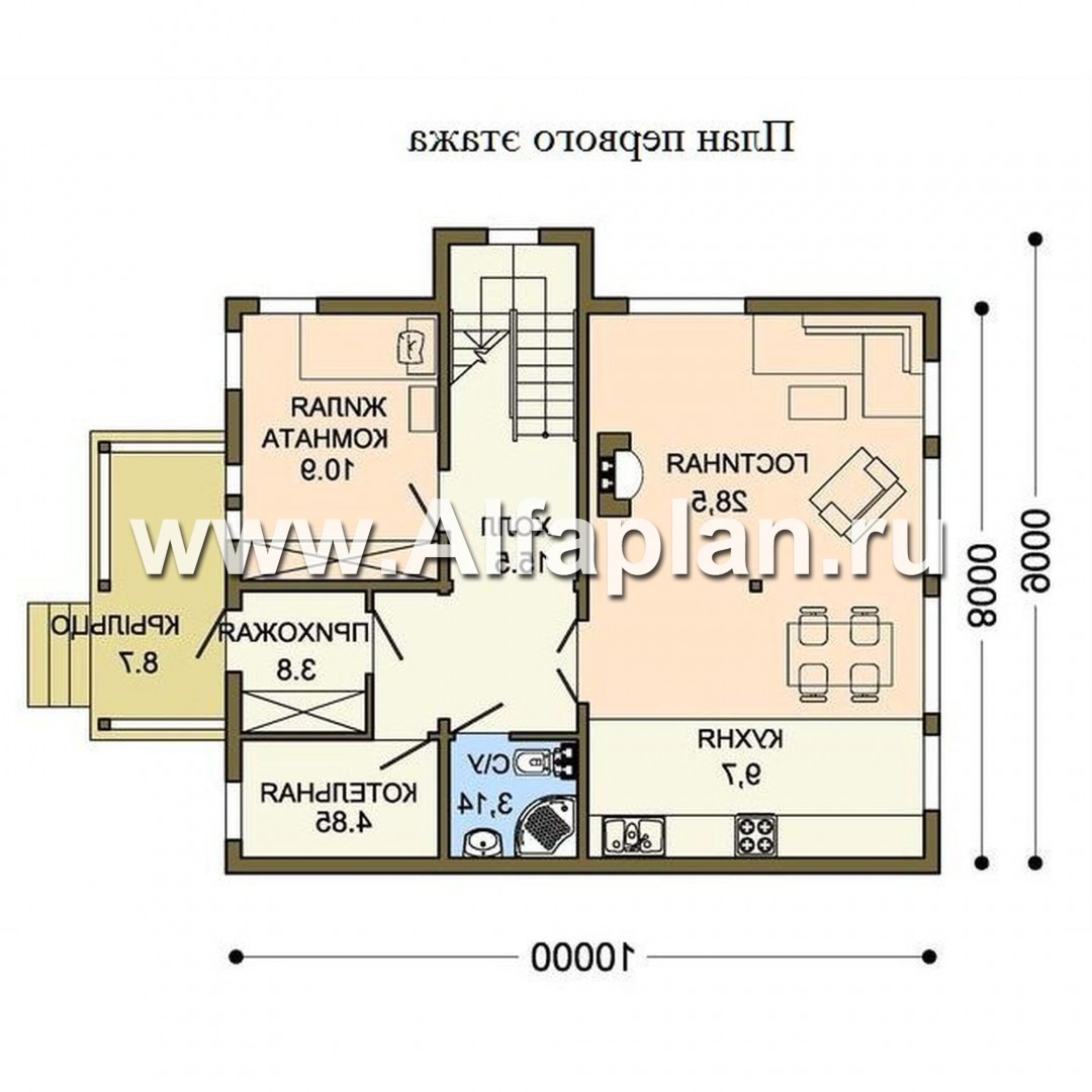 Проект каркасного дома с мансардой, план с кабинетом на 1 эт, в стиле шале - план дома