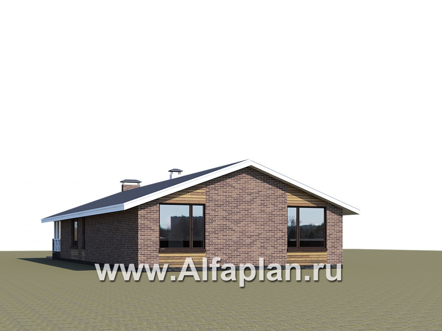 «Эвтерпа» - проект одноэтажного дома, 3 спальни, с террасой и двускатной крышей, для узкого участка - дизайн дома №2