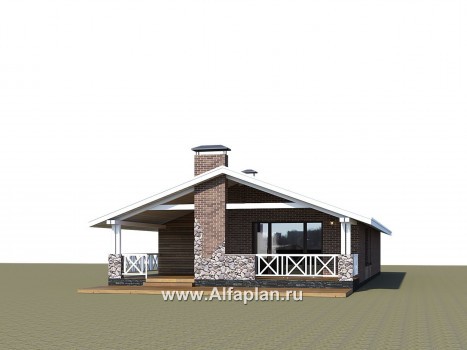 «Эвтерпа» - проект одноэтажного дома, 3 спальни, с террасой и двускатной крышей, для узкого участка - превью дополнительного изображения №1