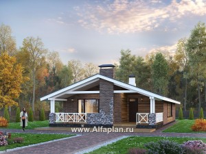 «Эвтерпа» - проект одноэтажного дома, 3 спальни, с террасой и двускатной крышей, для узкого участка