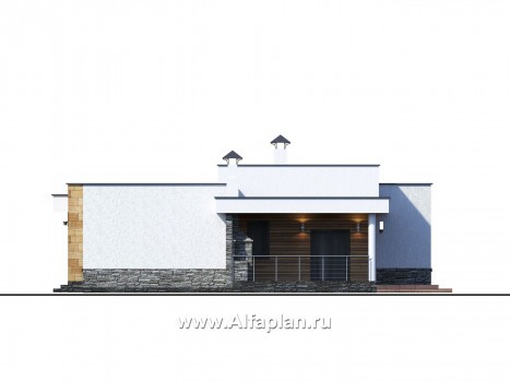 «Мадейра» - проект одноэтажного дома из газобетона, с террасой, в современном стиле с плоской крышей - превью фасада дома
