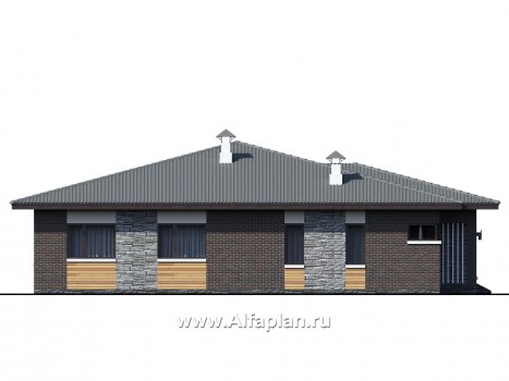 «Ангара» -  проект одноэтажного дома, с террасой и сауной, мастер спальня - превью фасада дома