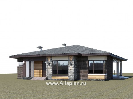 «Ангара» -  проект одноэтажного дома, с террасой и сауной, мастер спальня - превью дополнительного изображения №3