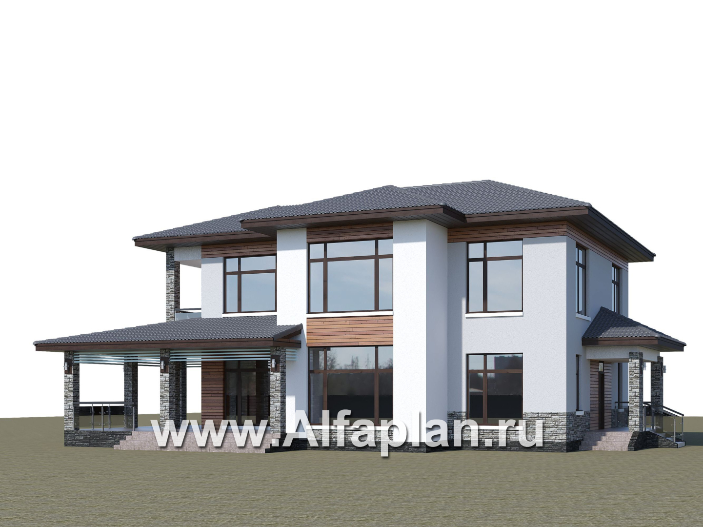 «Отражение» - проект двухэтажного дома, с террасой, мастер спальня, для большой семьи - дизайн дома №6