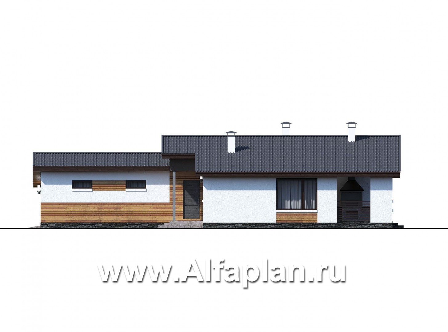 «Калисто» - проект одноэтажного дома из газобетона,  в скандинавском стиле, с гаражом на 1 авто - фасад дома