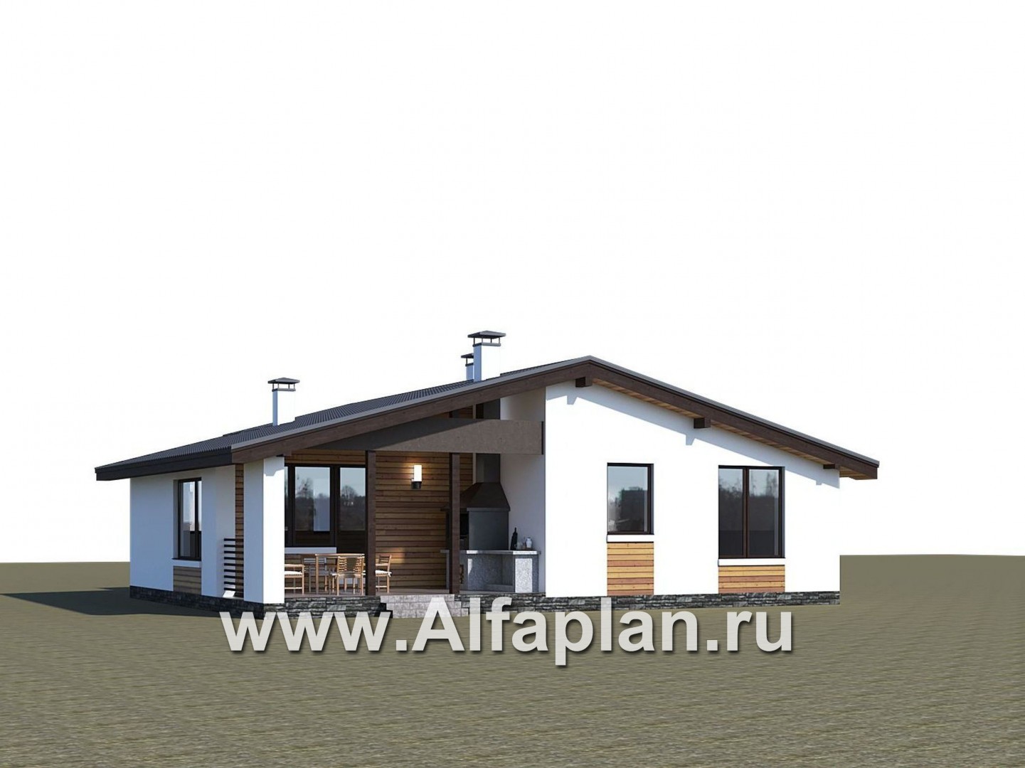 «Калисто» - проект одноэтажного дома из газобетона,  в скандинавском стиле, с гаражом на 1 авто - дизайн дома №1