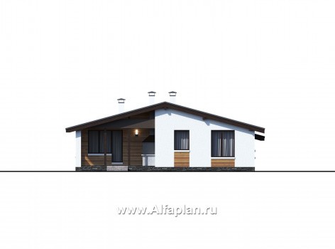 «Калисто» - проект одноэтажного дома из газобетона,  в скандинавском стиле, с гаражом на 1 авто - превью фасада дома