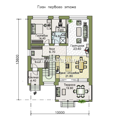 «Эрго» - проект дома 10х10м, планировка с террасой со стороны входа, с удобной планировкой - превью план дома