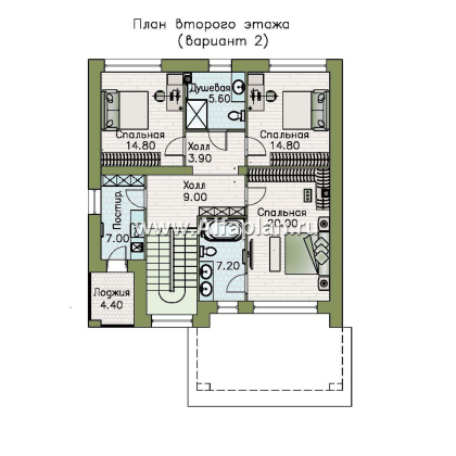 «Эрго» - проект дома 10х10м, планировка с террасой со стороны входа, с удобной планировкой - превью план дома