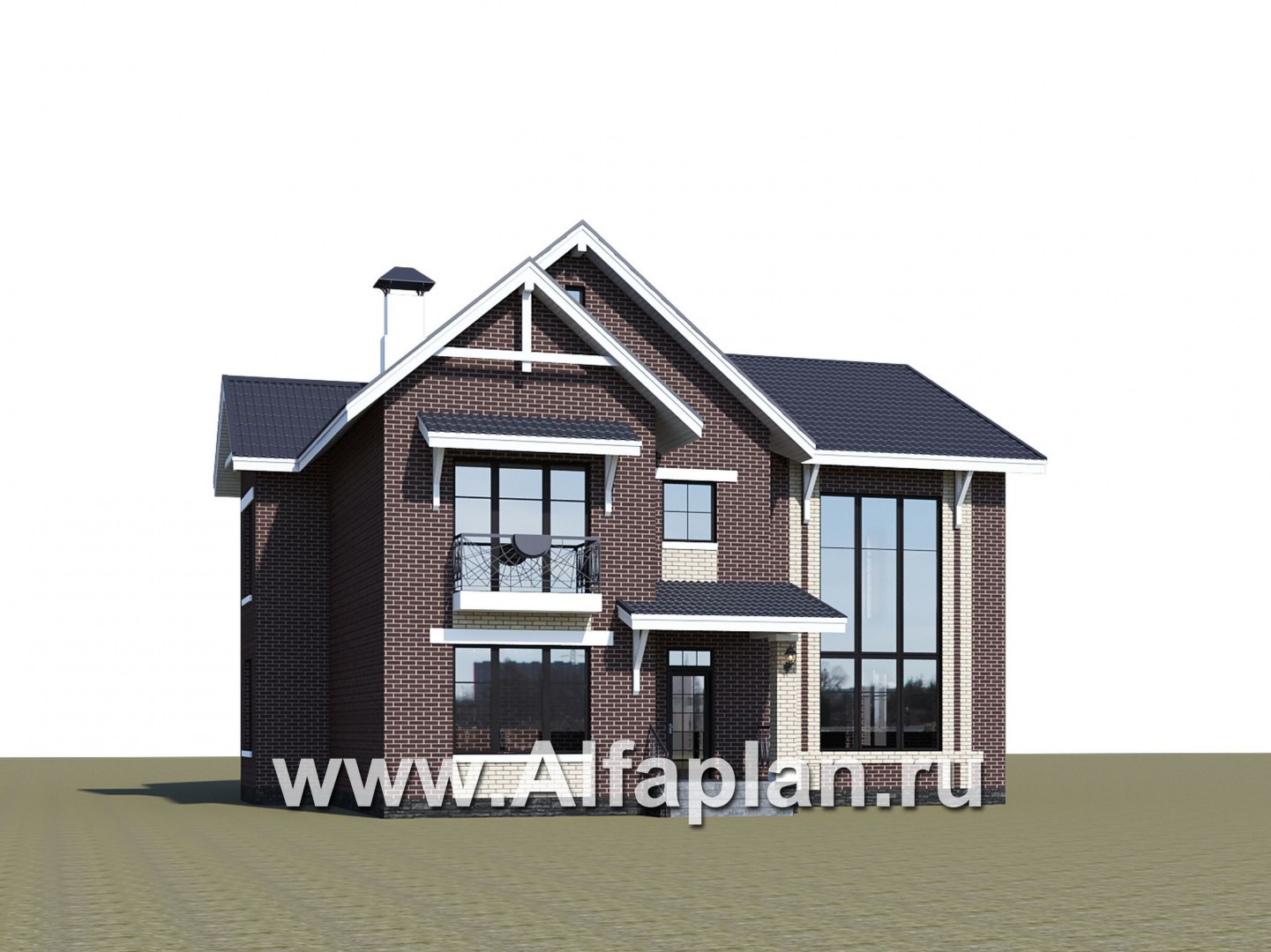 «Сафо» - проект двухэтажного дома, из кирпича, второй свет гостиной, с сауной и с террасой, американский стиль - дизайн дома №1