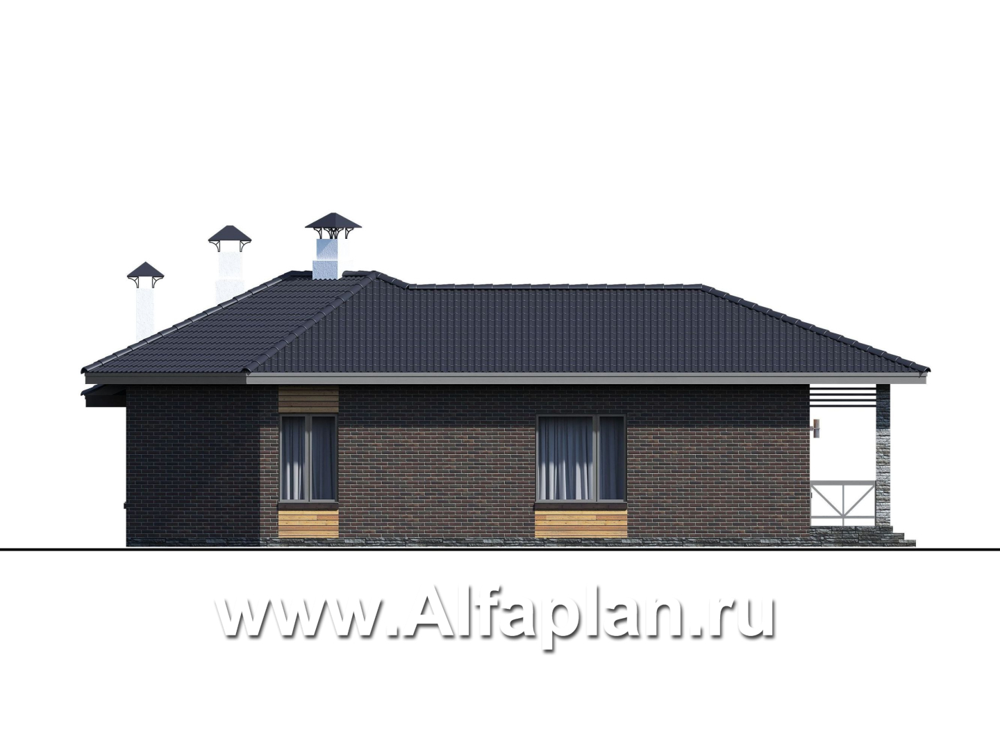 «Квазар» - проект одноэтажного дома, с оригинальным планом,  с террасой - фасад дома