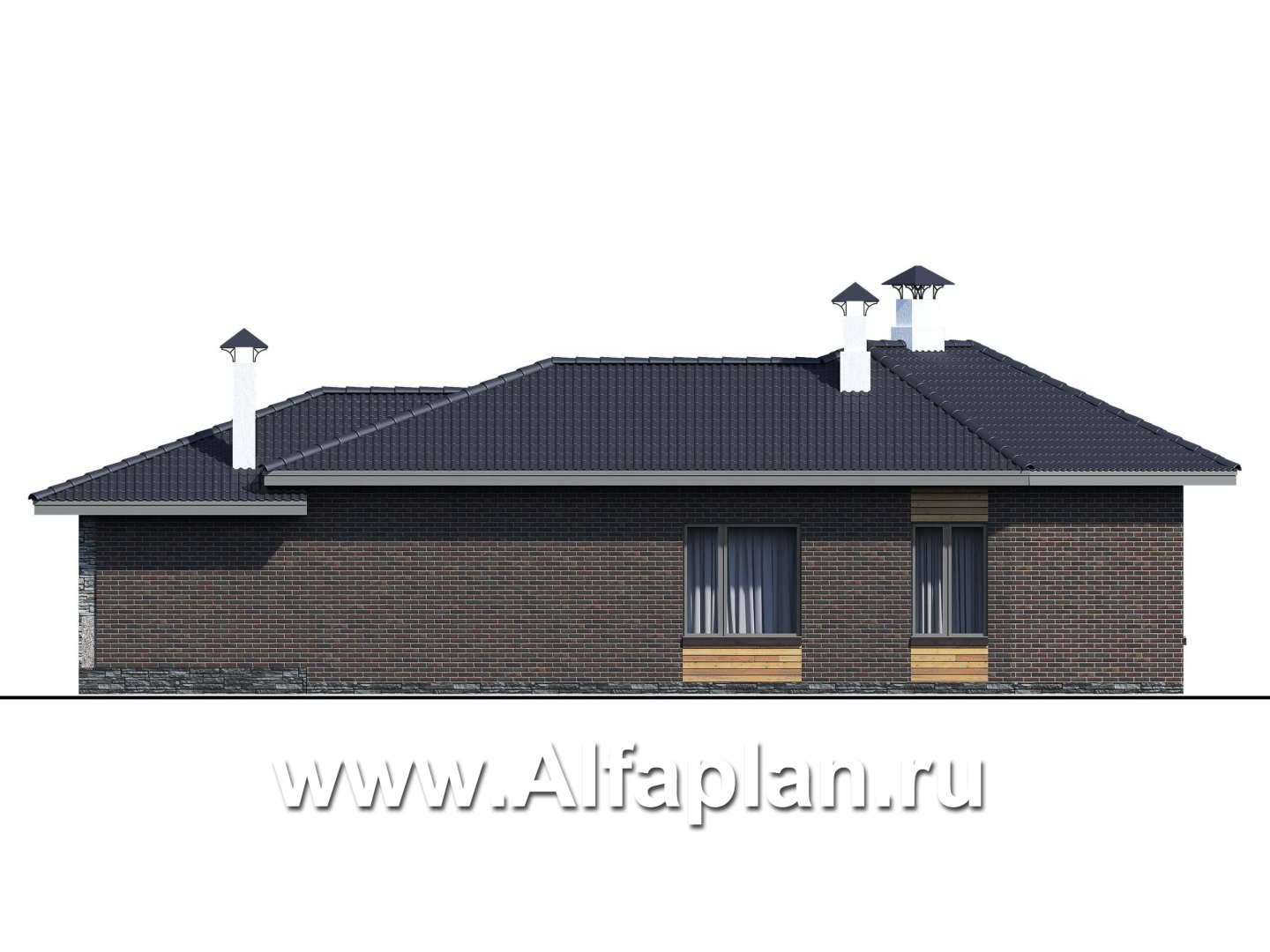 «Квазар» - проект одноэтажного дома, с оригинальным планом,  с террасой - фасад дома