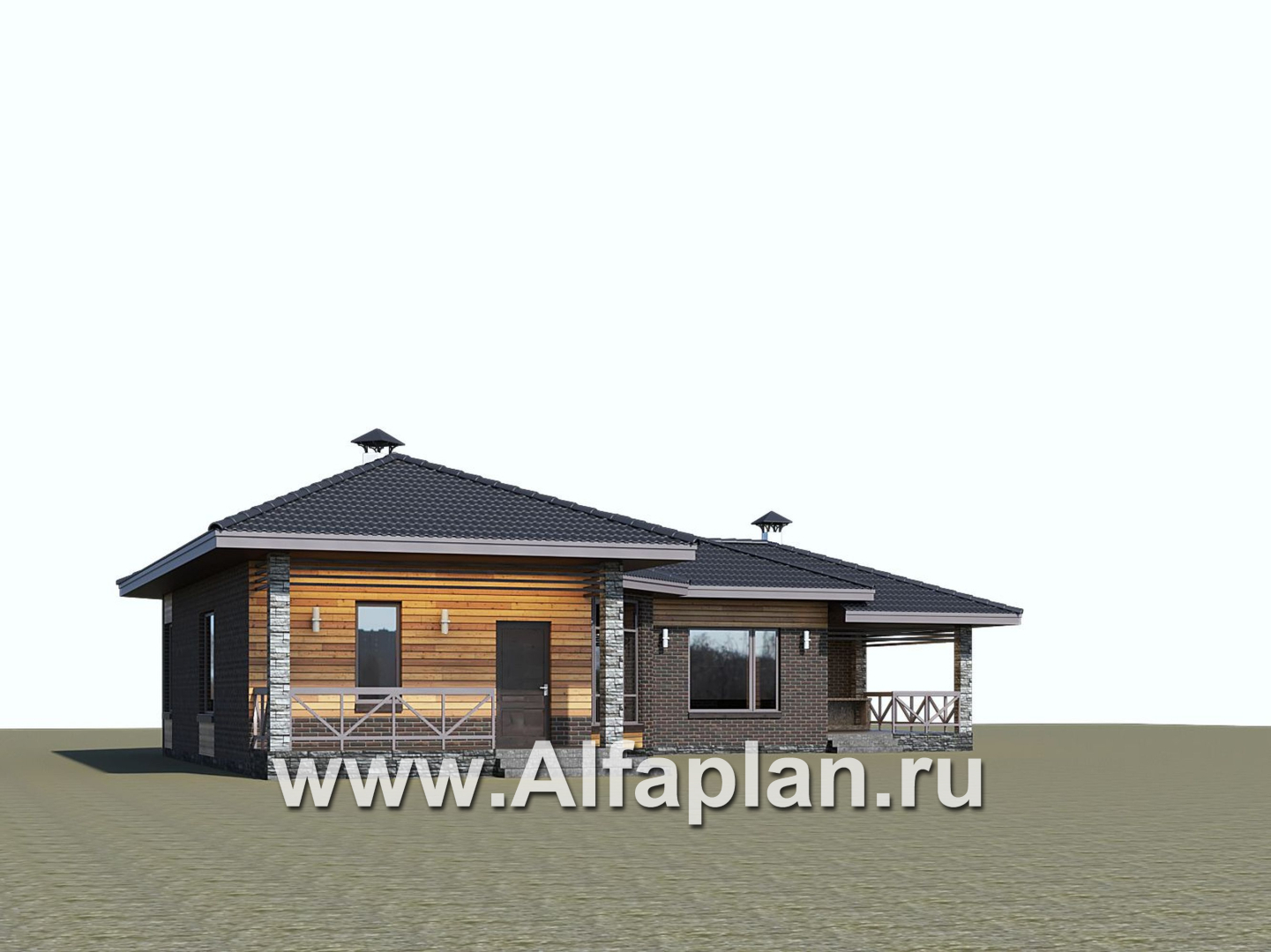 «Квазар» - проект одноэтажного дома, с оригинальным планом,  с террасой - дизайн дома №3