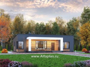 Проекты домов Альфаплан - "Соната" - проект одноэтажного дома с тремя спальнями - превью основного изображения