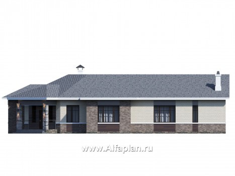 «Модуль» — проект одноэтажного дома, со вторым светом и с террасой, с диагональным планом, 4 спальни - превью фасада дома