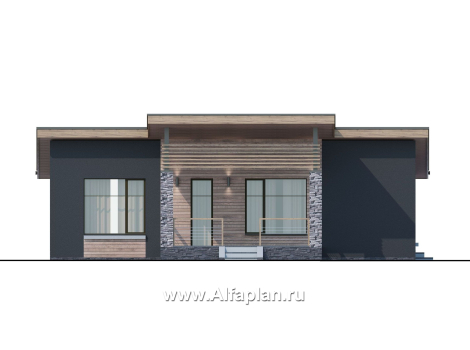 «Корица» - проект одноэтажного дома, с террасой, 2 спальни, с односкатной крышей - превью фасада дома