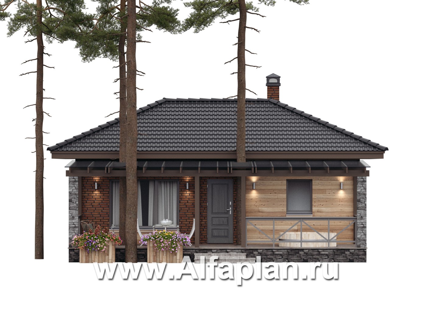 Проект бани, каркасный дом, с большой террасой - дизайн дома №3