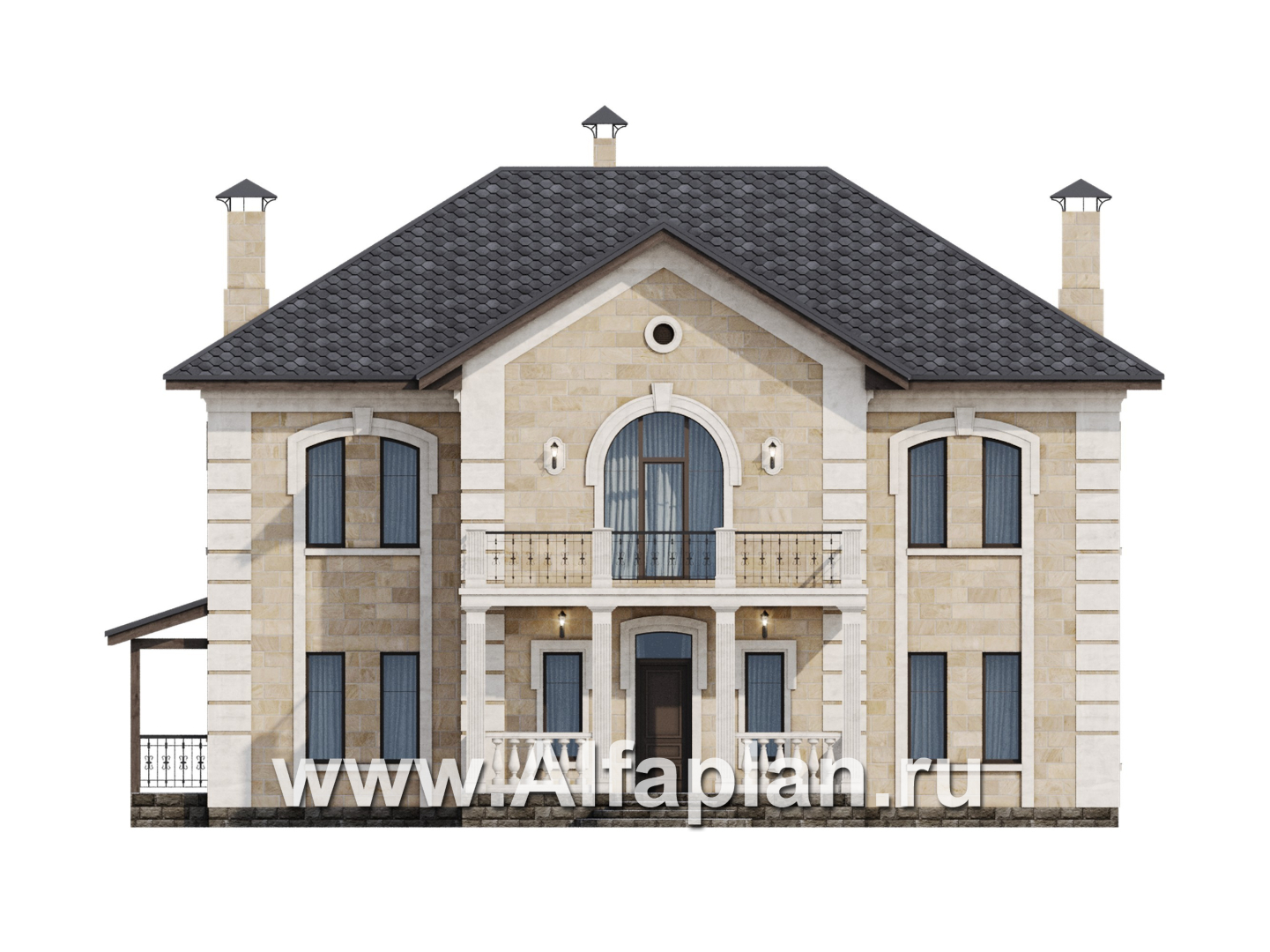 «Тиволи» - проект двухэтажного дома, в классическом стиле, с террасой - фасад дома