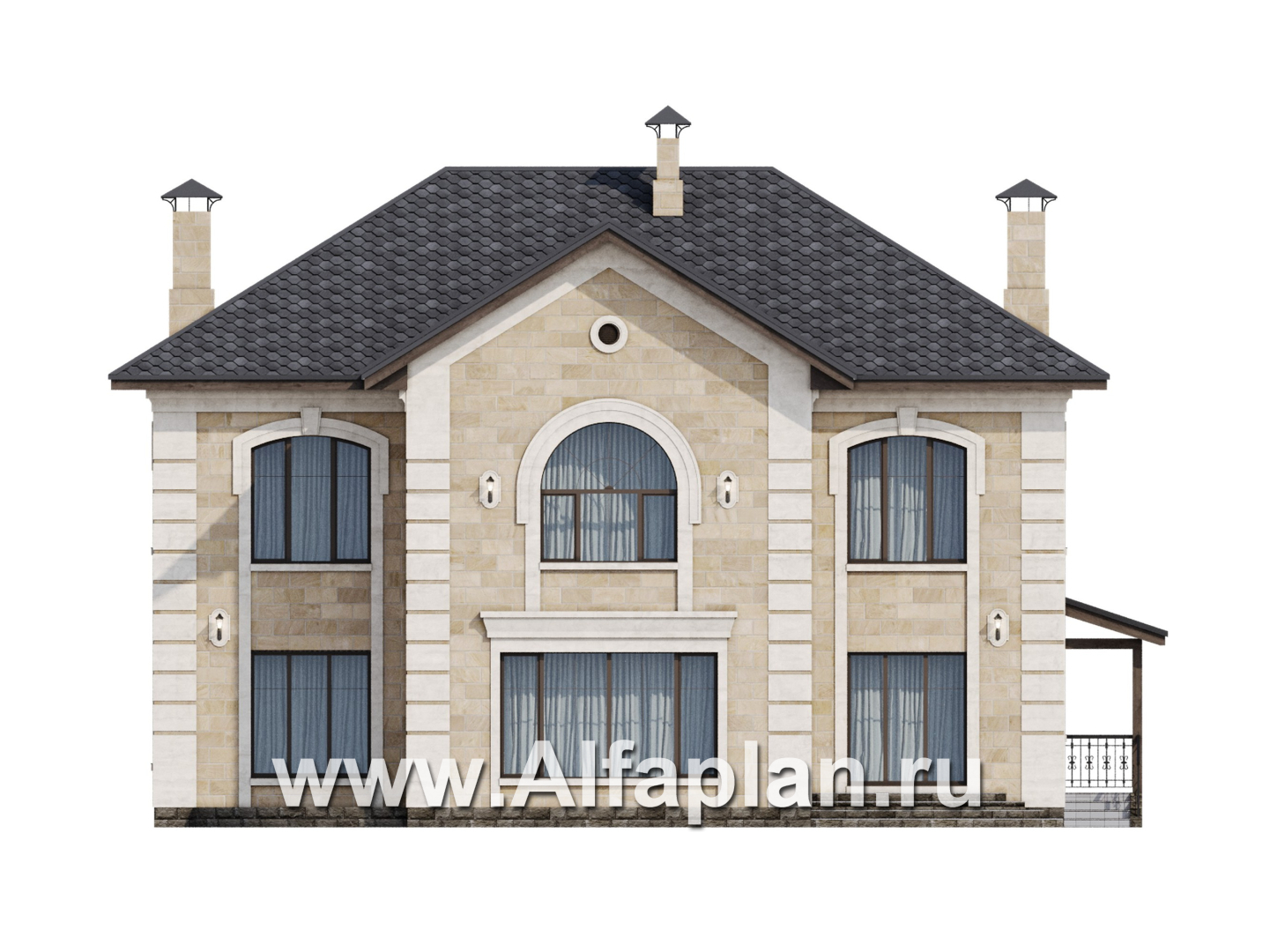 «Тиволи» - проект двухэтажного дома, в классическом стиле, с террасой - фасад дома