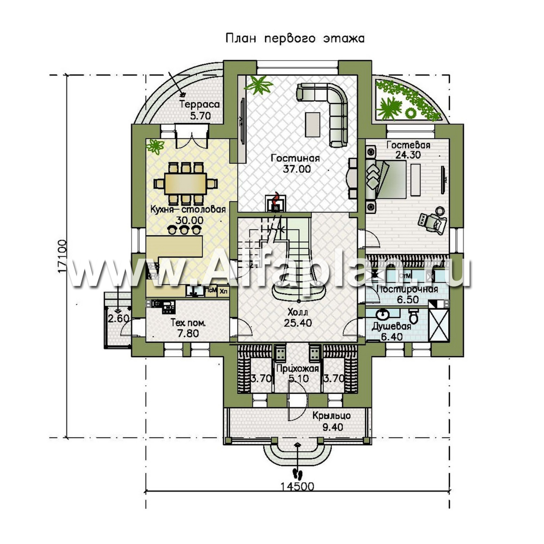 «Тиволи» - проект двухэтажного дома, в классическом стиле, с террасой - план дома