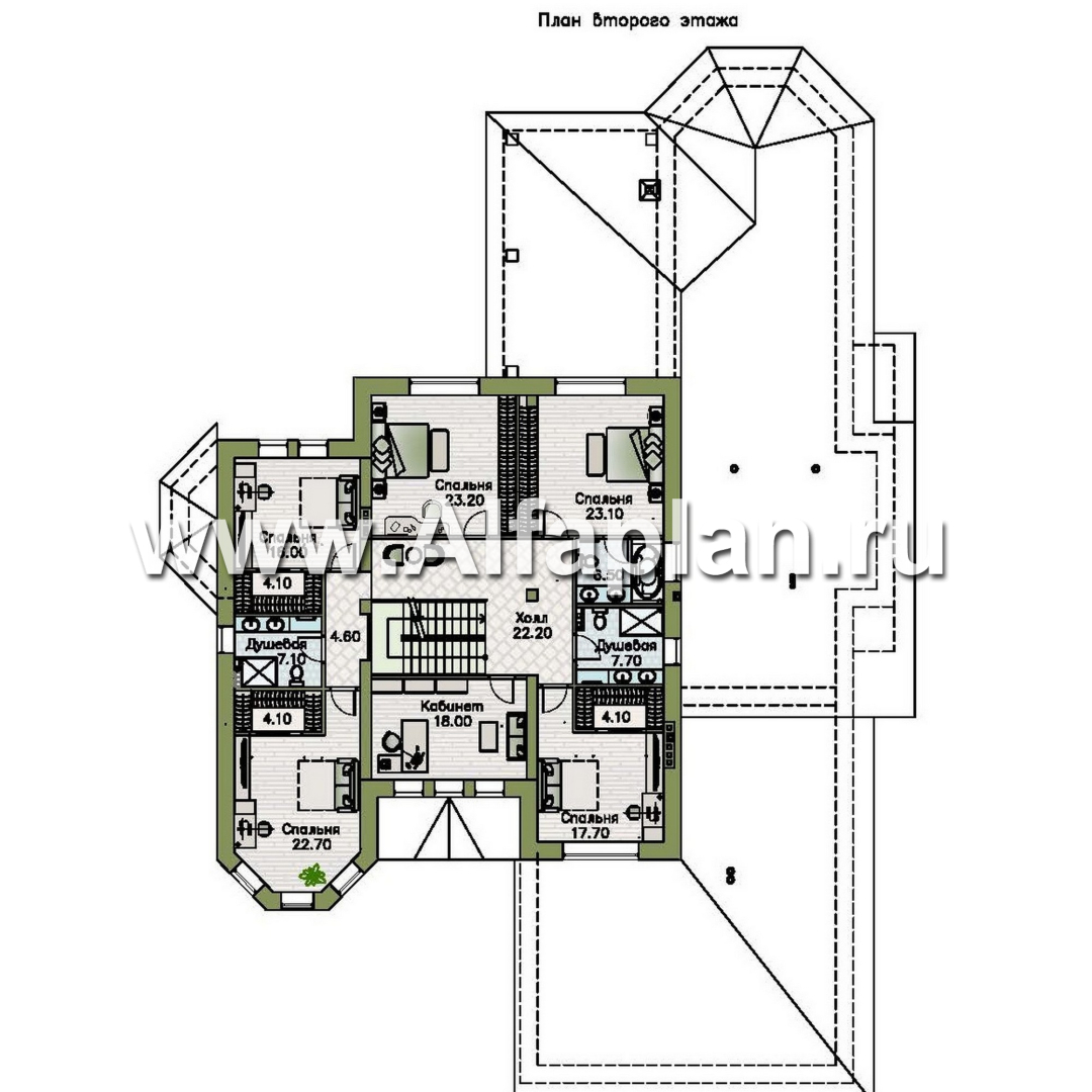 «Дворянское гнездо» - проект двухэтажного дома,  с двусветной гостиной и бассейном, семейный особняк в русском стиле - план дома