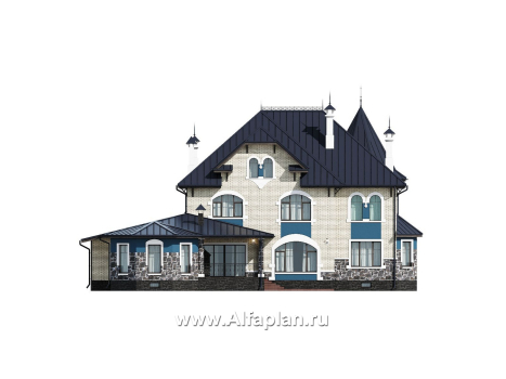 «Дворянское гнездо» - проект двухэтажного дома,  с двусветной гостиной и бассейном, семейный особняк в русском стиле - превью фасада дома