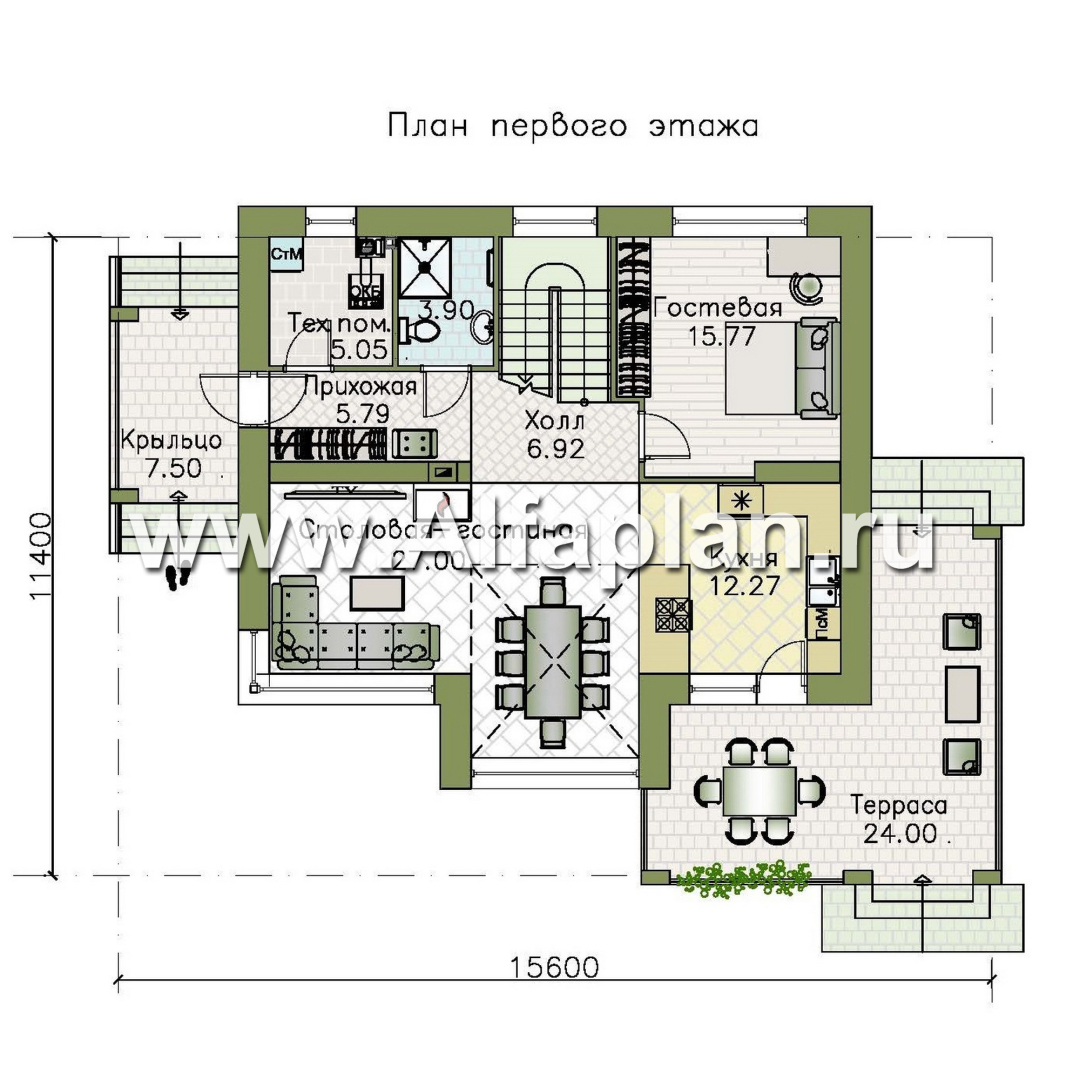 «Компас» - проект двухэтажного дома, планировка со вторым светом и террасой, в стиле Райта - план дома