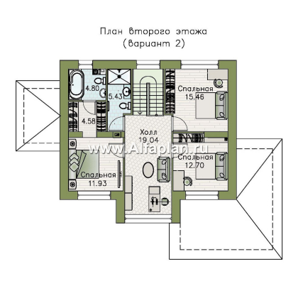 «Компас» - проект двухэтажного дома, планировка со вторым светом и террасой, в стиле Райта - превью план дома
