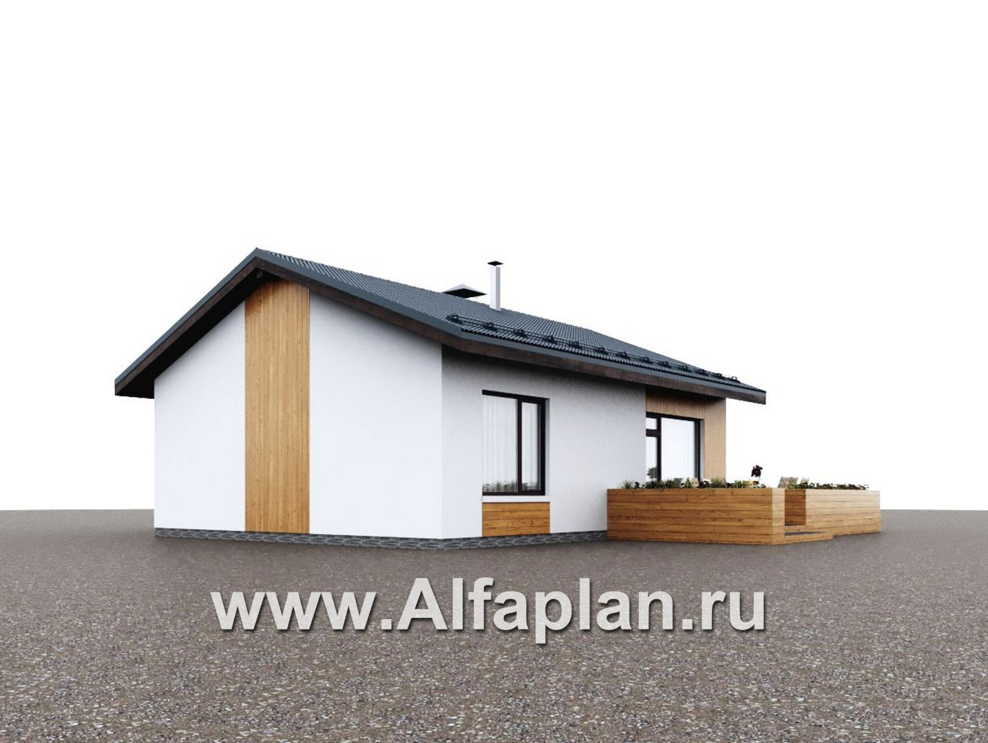 «Литен» - проект простого одноэтажного дома, планировка 2 спальни, с двускатной крышей - дизайн дома №2