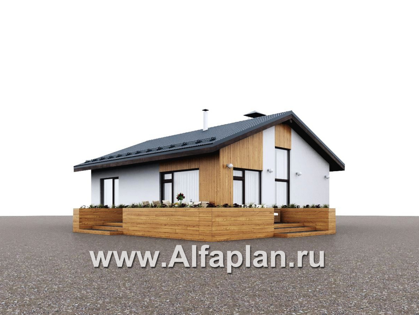 «Литен» - проект простого одноэтажного дома, планировка 2 спальни, с двускатной крышей - дизайн дома №3