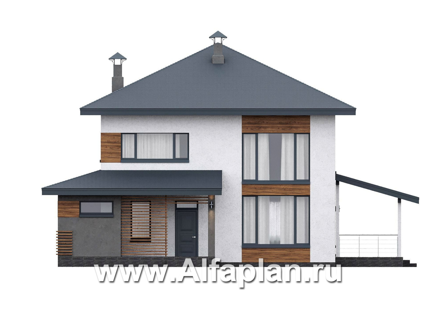 «Чистая линия» - проект дома, 2 этажа, мастер спальня, с террасой сбоку, в современном стиле - фасад дома