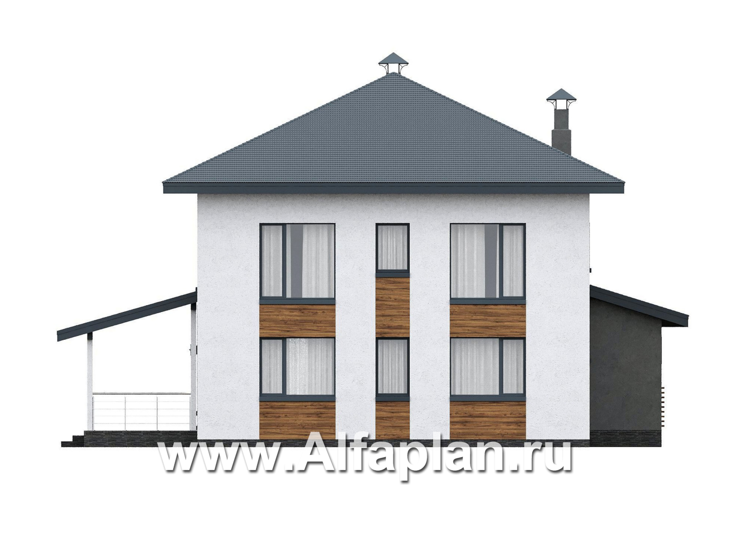 «Чистая линия» - проект дома, 2 этажа, мастер спальня, с террасой сбоку, в современном стиле - фасад дома