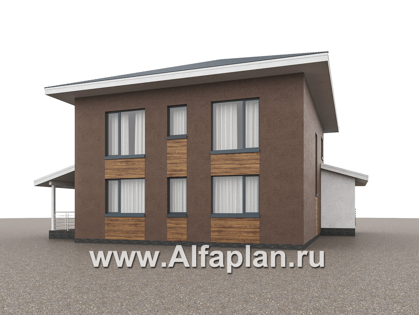 «Чистая линия» - проект дома, 2 этажа, с двусветной гостиной, с террасой, в современном стиле - дизайн дома №5