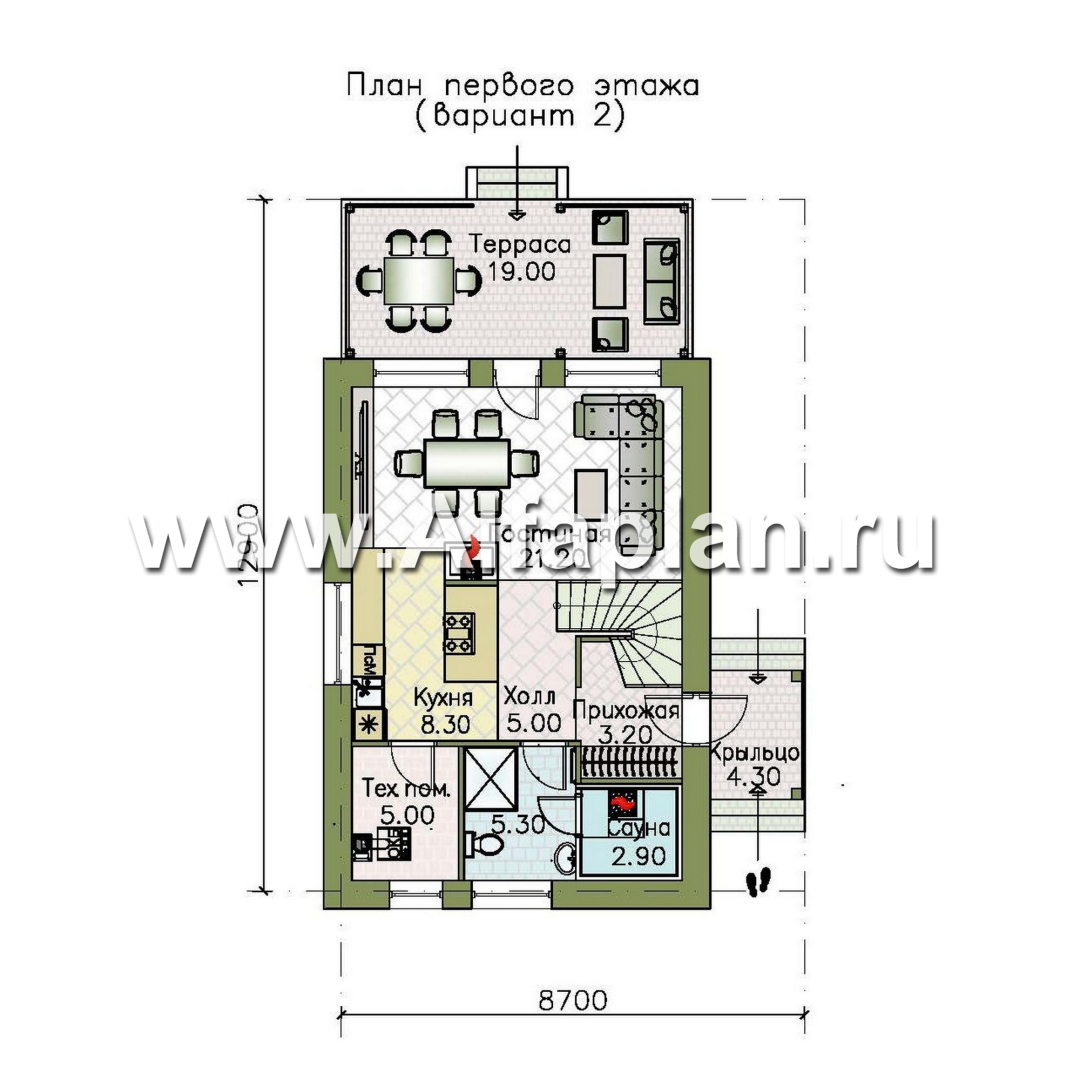 «Викинг» - проект дома, 2 этажа, с сауной и с террасой, в скандинавском стиле - план дома