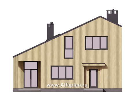 Проект дома с мансардой, планировка с кабинетом и с террасой, в современном стиле - превью фасада дома