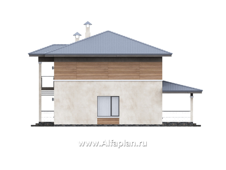 «Невада» - проект двухэтажного дома из газобетона, с террасой, в стиле Райта - превью фасада дома
