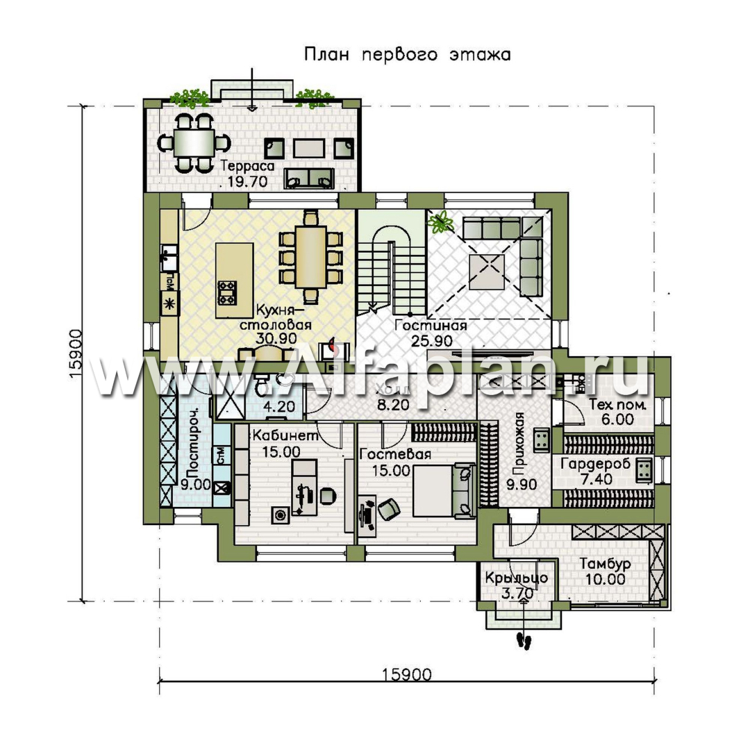 «Серебряный луч» - проект двухэтажного дома, планировка две спальни на 1эт и второй свет в гостиной, в современном стиле - план дома