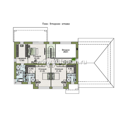 «Каменная гавань» - проект двухэтажного дома, планировка две спальни на 1эт и второй свет в гостиной, три мастер спальни и гараж на 2 авто, в современном стиле - превью план дома
