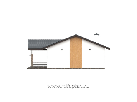 «Золотые поля» - проект одноэтажного дома, планировка мастер спальня и две детских, терраса со стороны входа - превью фасада дома