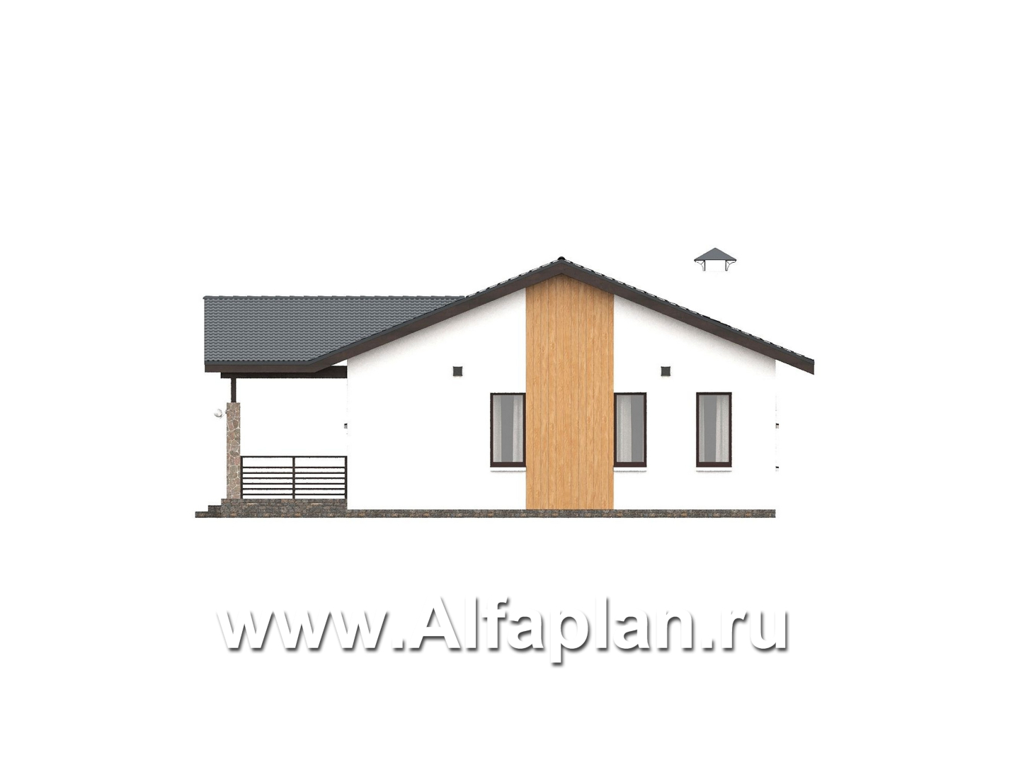 «Золотые поля» - проект одноэтажного дома, планировка мастер спальня и две детских, терраса со стороны входа - фасад дома