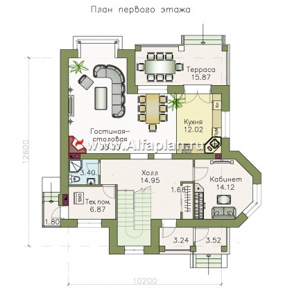 «Агент 007» - проект двухэтажного дома с эркером и с террасой, в современном стиле - превью план дома