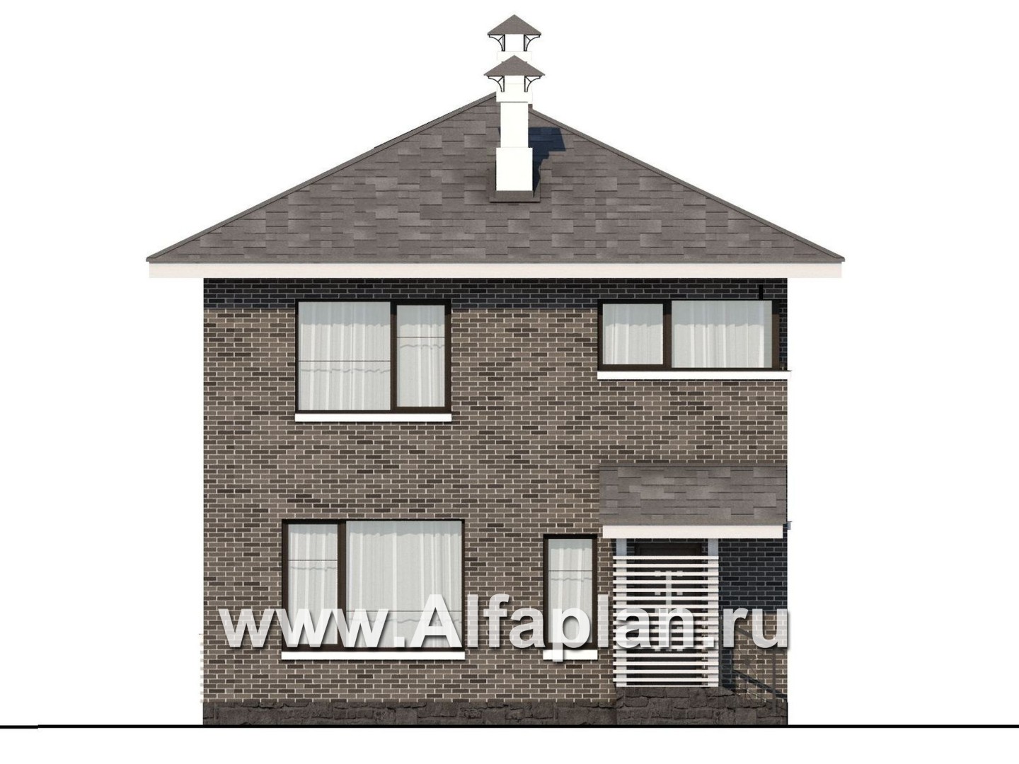 Проект двухэтажного дома из кирпича «Серебро», с террасой,  для небольшой семьи - фасад дома