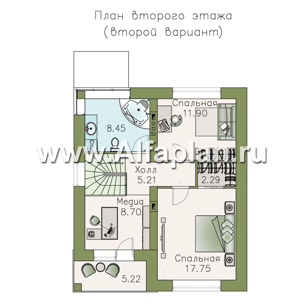 Проект двухэтажного дома из кирпича «Серебро», с террасой,  для небольшой семьи - план дома