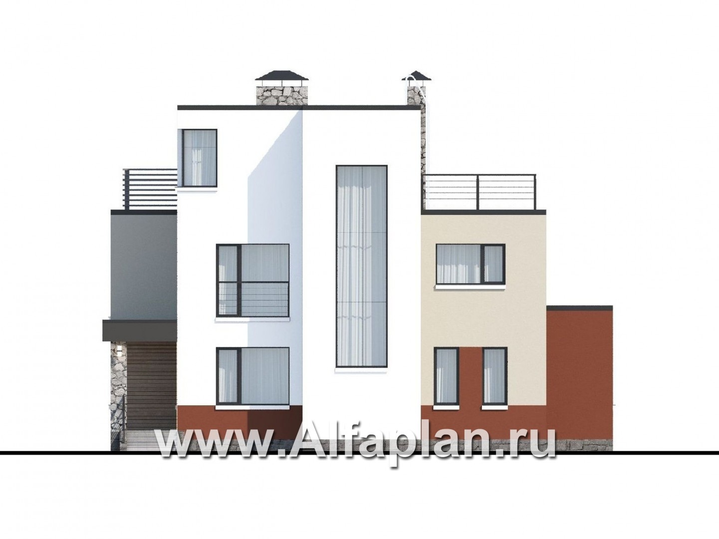 «Земляничная долина» - проект двухэтажного дома с плоской кровлей, эффектная планировка, в стиле хай-тек - фасад дома