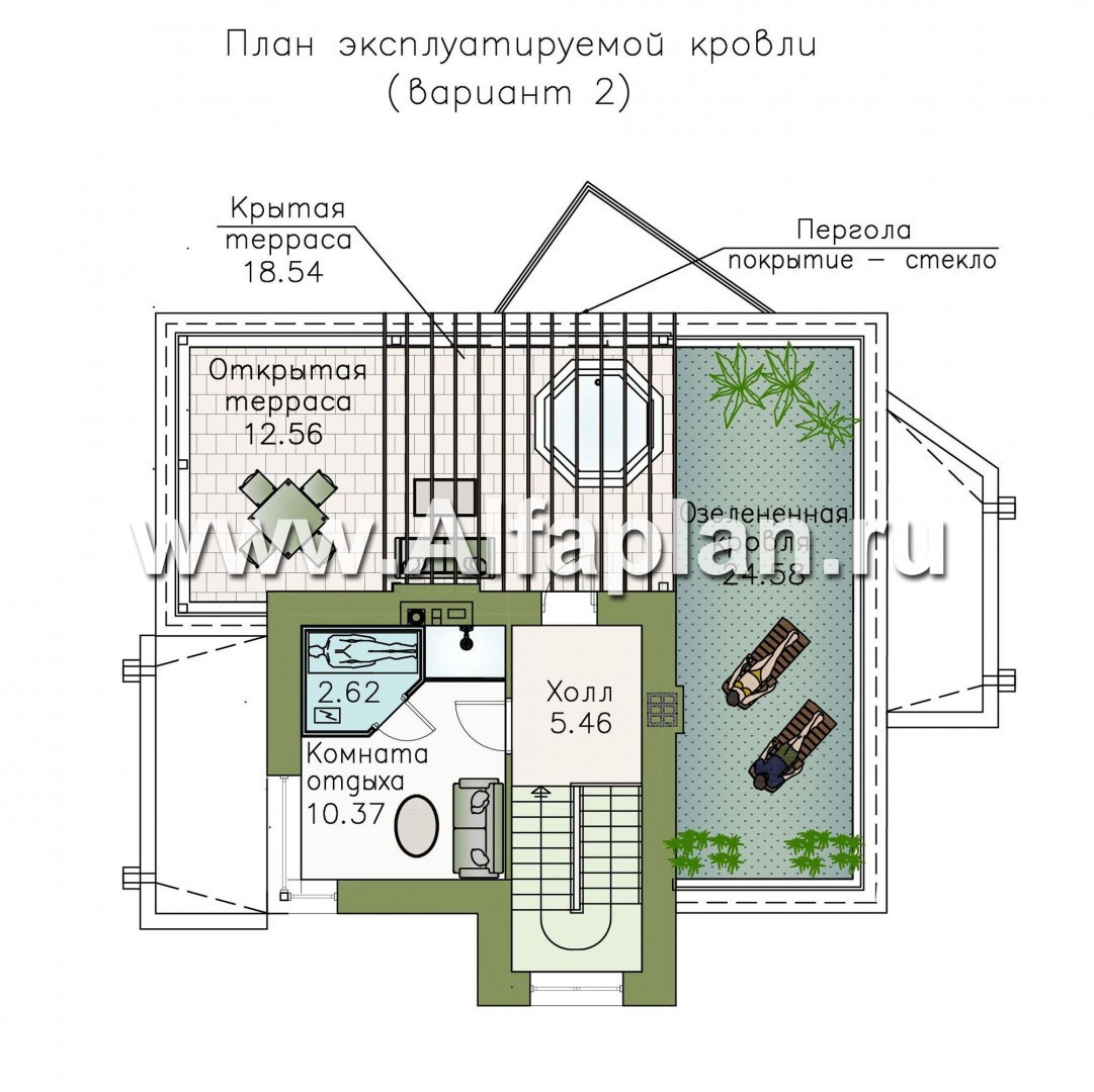 «Земляничная долина» - проект двухэтажного дома с плоской кровлей, эффектная планировка, в стиле хай-тек - план дома