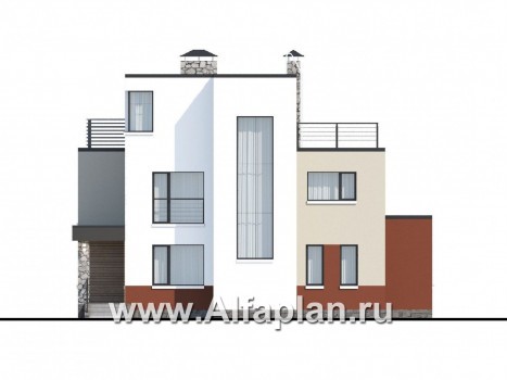 «Земляничная долина» - проект двухэтажного дома с плоской кровлей, эффектная планировка, в стиле хай-тек - превью фасада дома