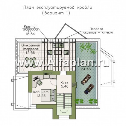«Земляничная долина» - проект двухэтажного дома с плоской кровлей, эффектная планировка, в стиле хай-тек - превью план дома