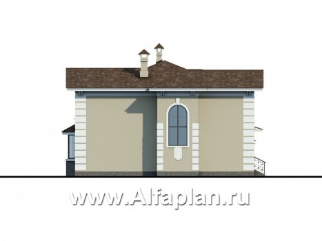 «Репутация»-проект двухэтажного дома из газобетона, планировка с эркером и с террасой, таунхаус в английском стиле - превью фасада дома