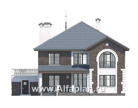 «Феникс» - проект двухэтажного дома, с эркером, планировка с кабинетом на 1 эт и гаражом на 2 авто, терраса на крыше гаража - превью фасада дома