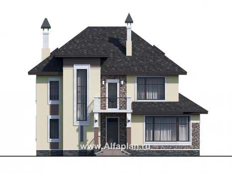 «Разумовский» - проект двухэтажного дома из кирпича, с эркером, с террасой и с балконом - превью фасада дома